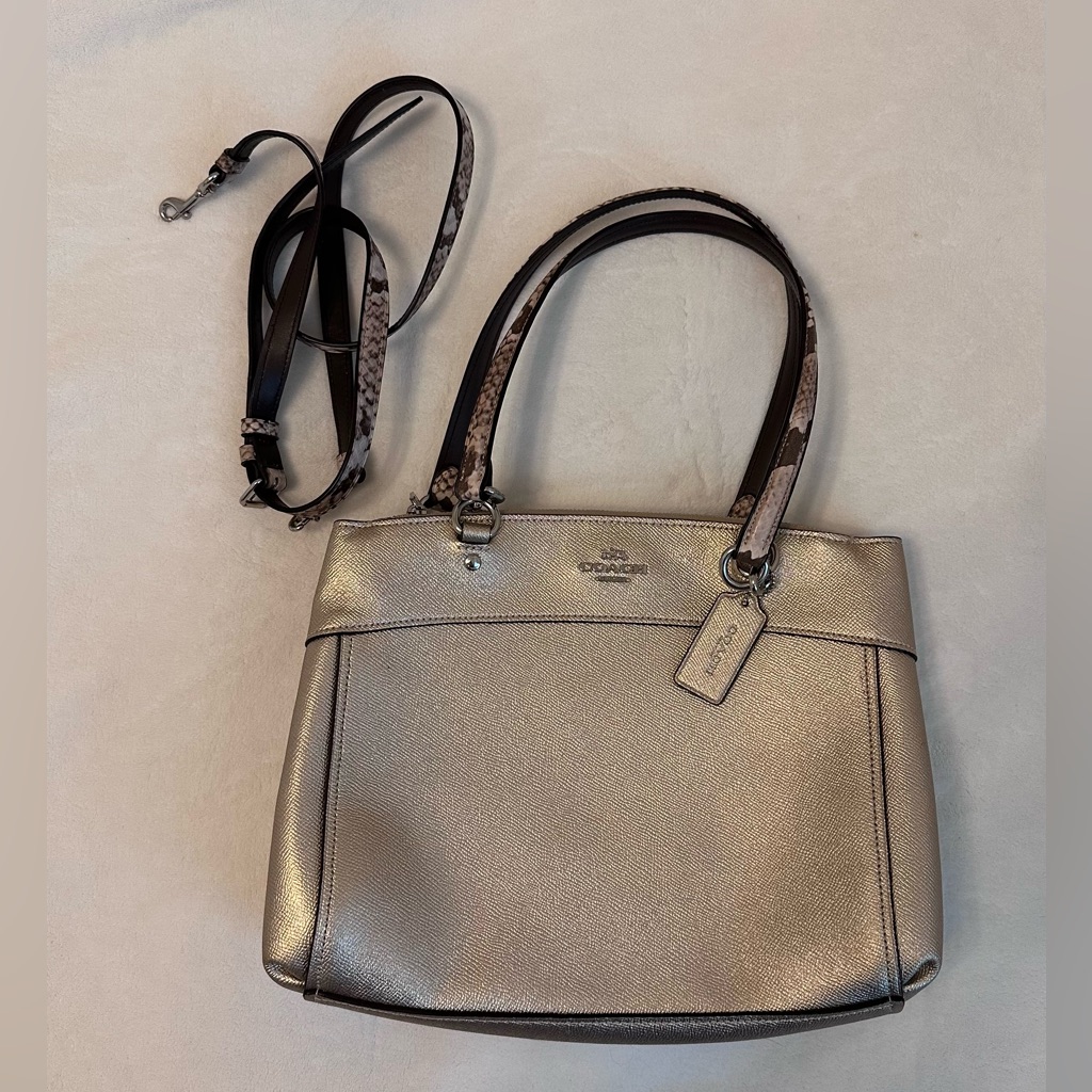 Coach Brooke Carryall Leather Bag Gold Snake Print Handle